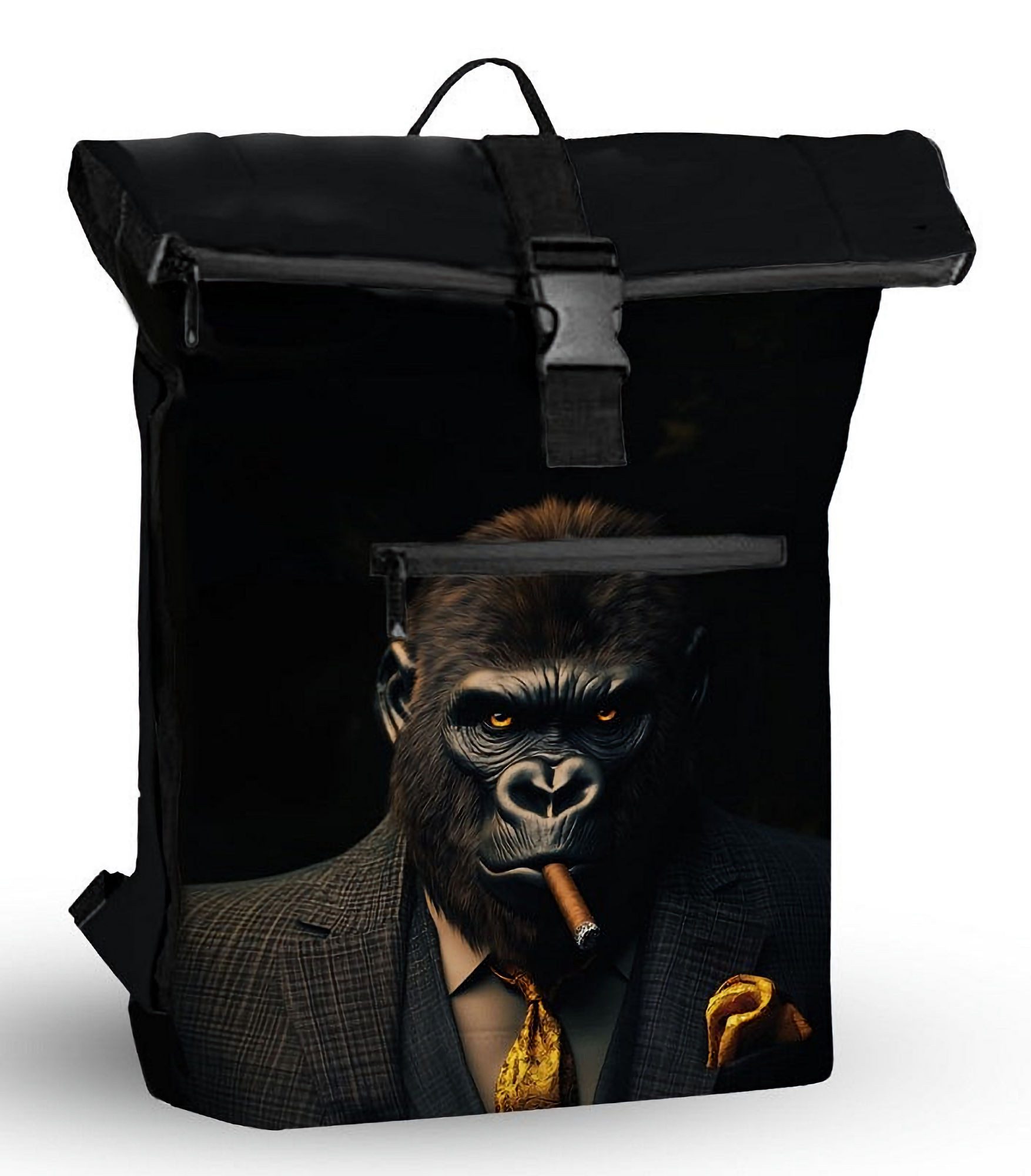 NEW REBELS Laptoprucksack Roll Up RollTop Kurier Rucksack Freizeitrucksack Mart Art New York, wasserabweisend, Laptopfach, Kunstmotiv Gorilla