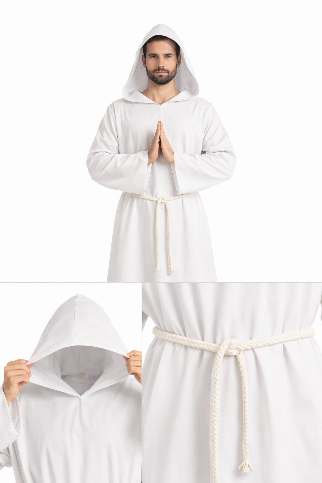 Ramona Lippert Mönch-Kostüm Mönchskutte mit Kapuze und Kordel Einheitsgröße Fasching Karneval