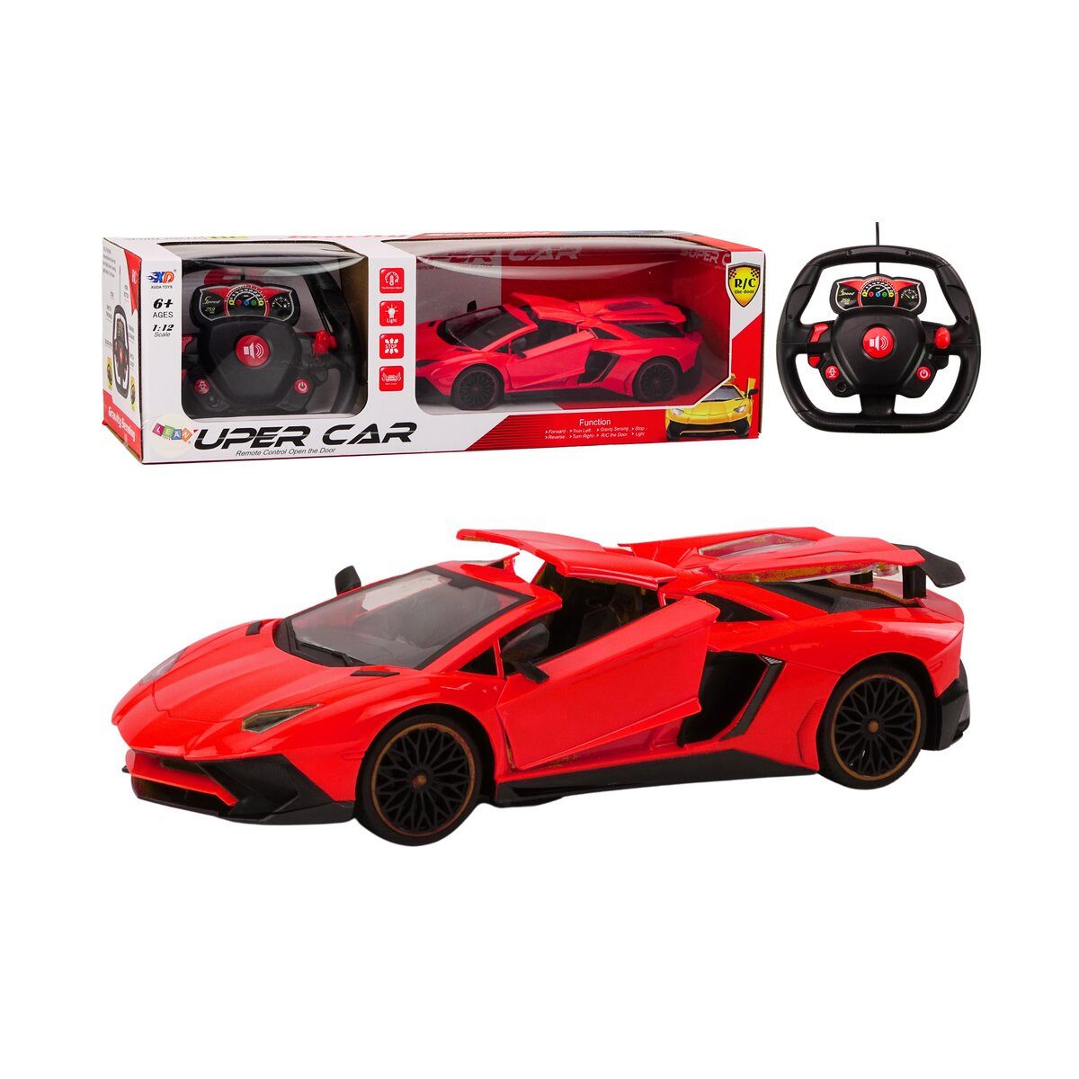 Wisam RC-Auto RC-Ferngesteuertes Sportauto mit zu öffnenden Türen, Rot