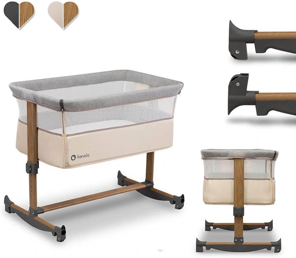 lionelo Kinderbett Leonie Beige Baby 3in1 Beistellbett Matratze Schaukelfunktion, 5-stufige Höhenverstellung