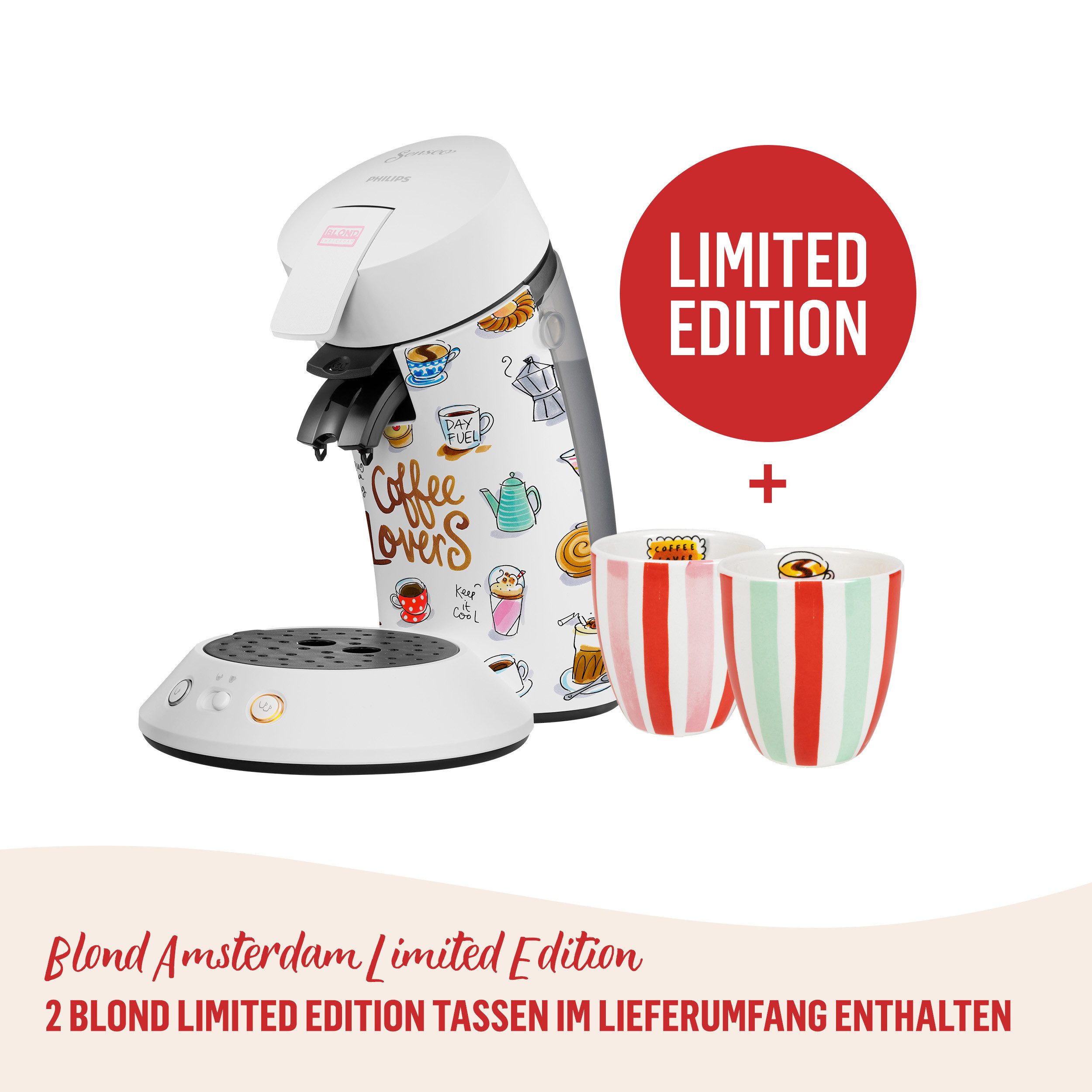Philips Senseo Kaffeepadmaschine Original Plus CSA210/15, mit zwei Kaffee-Einstellungen, aus 28% rec. Plastik, inkl. 2 Blond Limited Edition Tassen