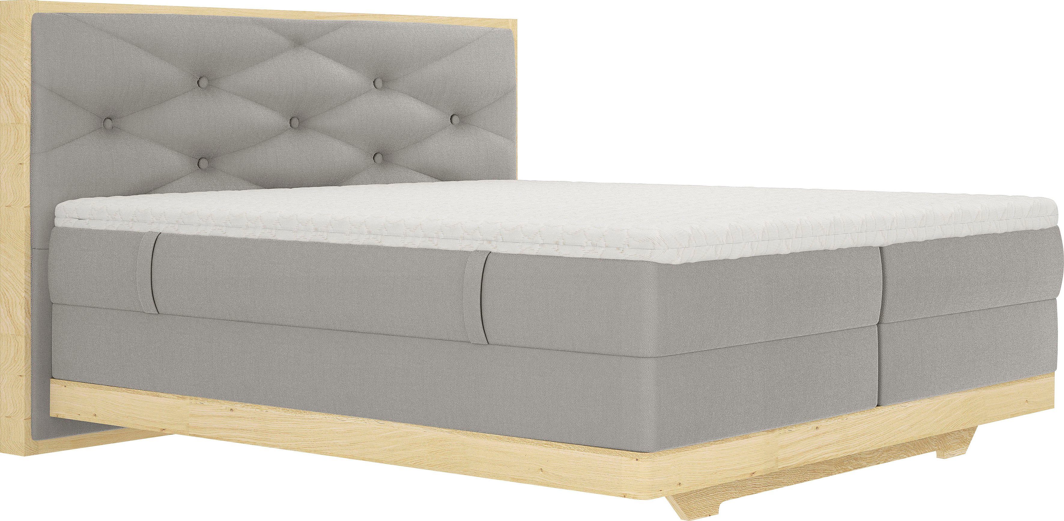 Home affaire Boxspringbett Lorden, aus massiver Eiche, mit Wendematratze und inkl. Topper