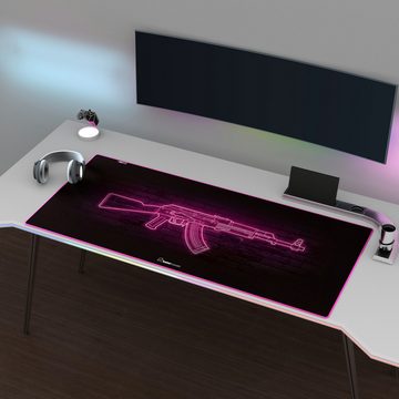 KaterGames Gaming Mauspad Mousetrap AK47 Neon, vernähte Kanten, Wasserabweisend, extra Groß, Design, Neon Pink