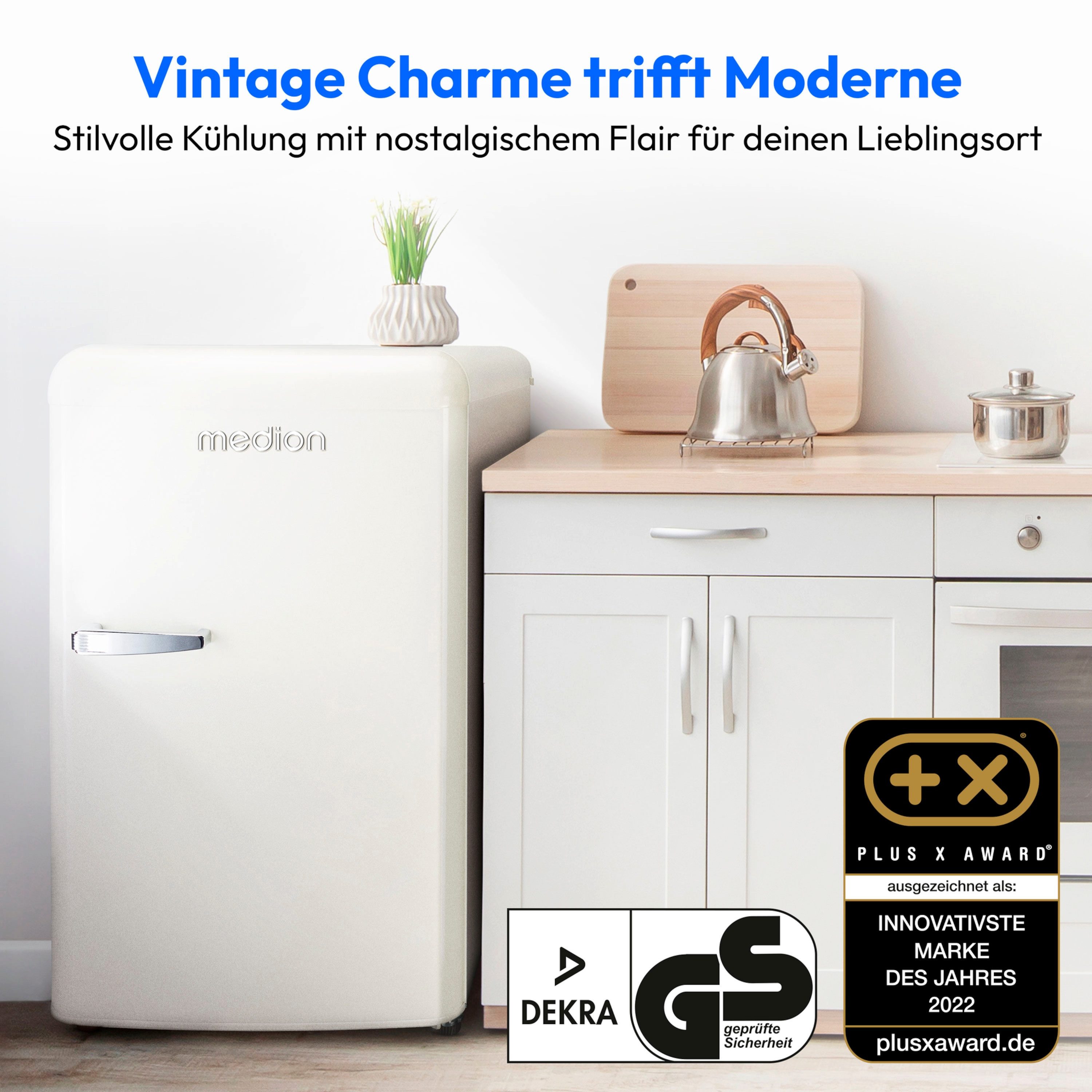 Medion® Kühlschrank MD37800, 91 cm hoch, 48 cm breit, 91 Liter Kühlraum, 38 dB, höhenverstellbare Füße, Kältemittel: R600a