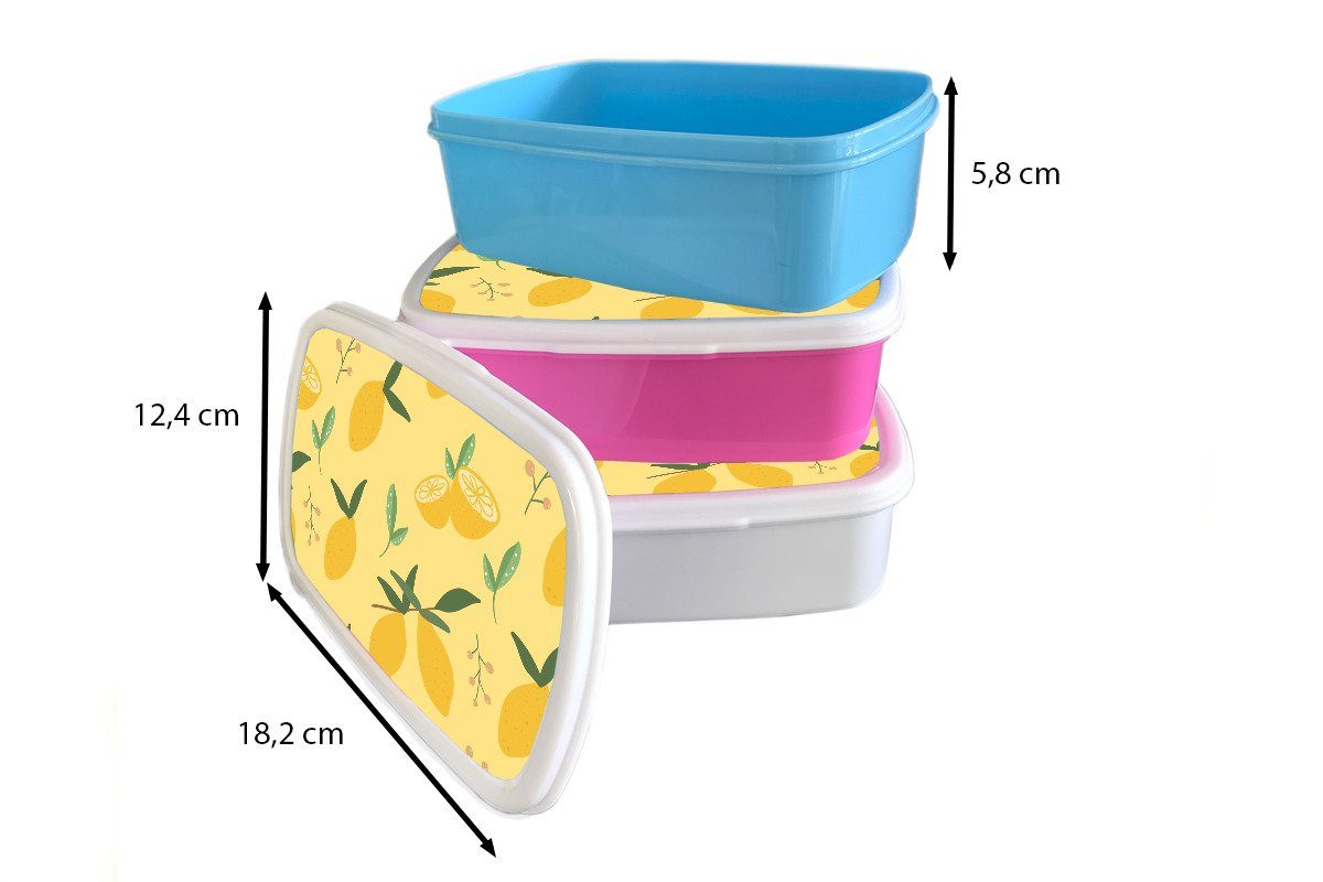 (2-tlg), Mädchen - für und - Brotbox weiß Brotdose, und MuchoWow Kunststoff, Lunchbox Blätter Kinder Erwachsene, Zitrone Jungs Muster, für