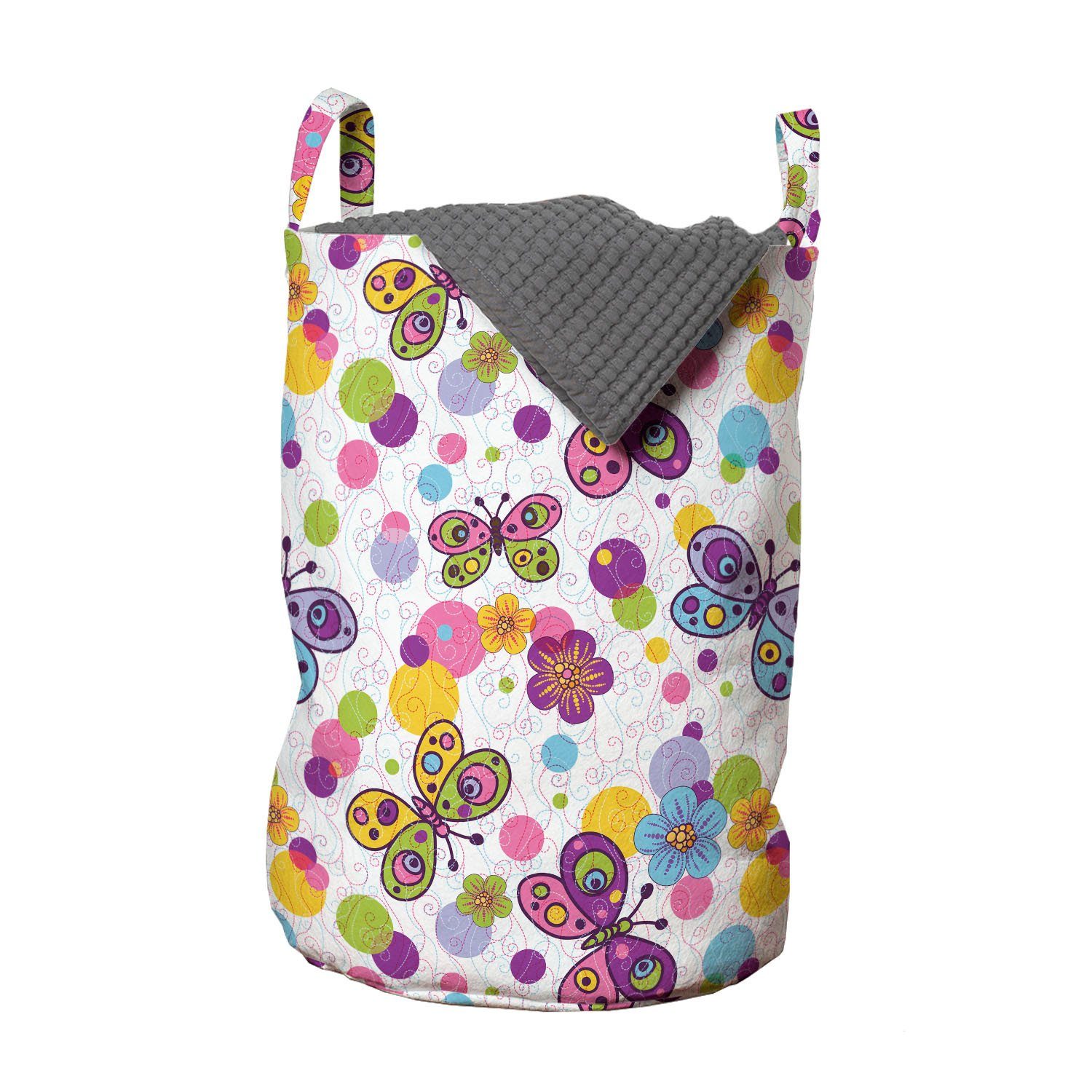 Abakuhaus Wäschesäckchen Wäschekorb mit Griffen Kordelzugverschluss für Waschsalons, Schmetterling Leuchtende Flora Dots