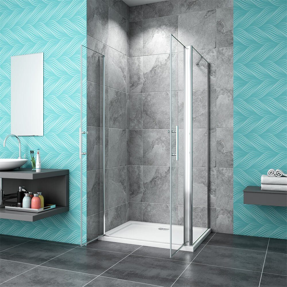 duschspa Eckdusche 6mm Duschkabine Duschtür Pendeltür Schwingtür mit Seitenwand, BxT: 75x70 cm, Einscheibensicherheitsglas, Sicherheitsglas, Set, ebenerdiger Ei – Bild 3 von 5