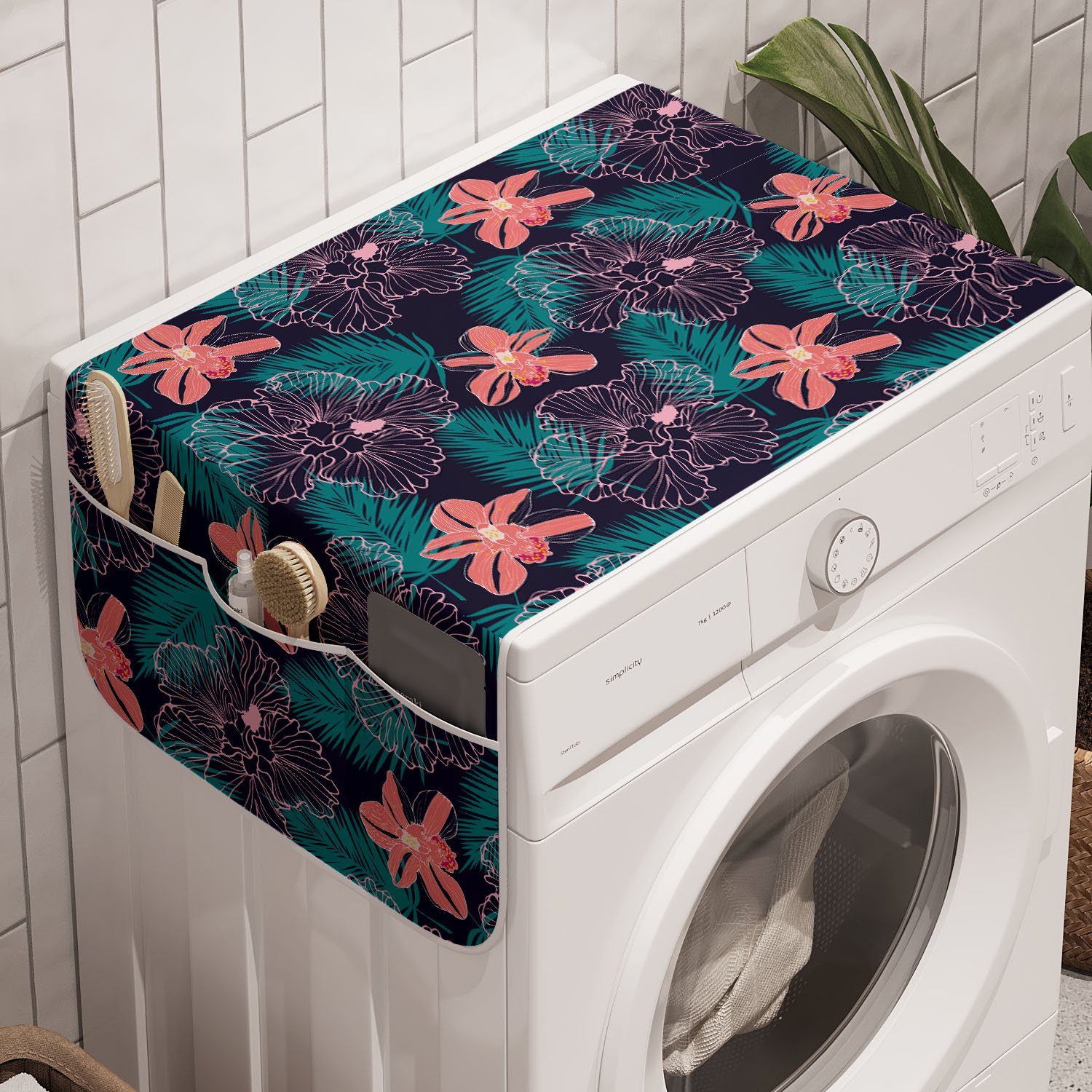 Hibiscus dunklem auf Luau Badorganizer Abakuhaus Waschmaschine für und Trockner, Anti-Rutsch-Stoffabdeckung Blätter