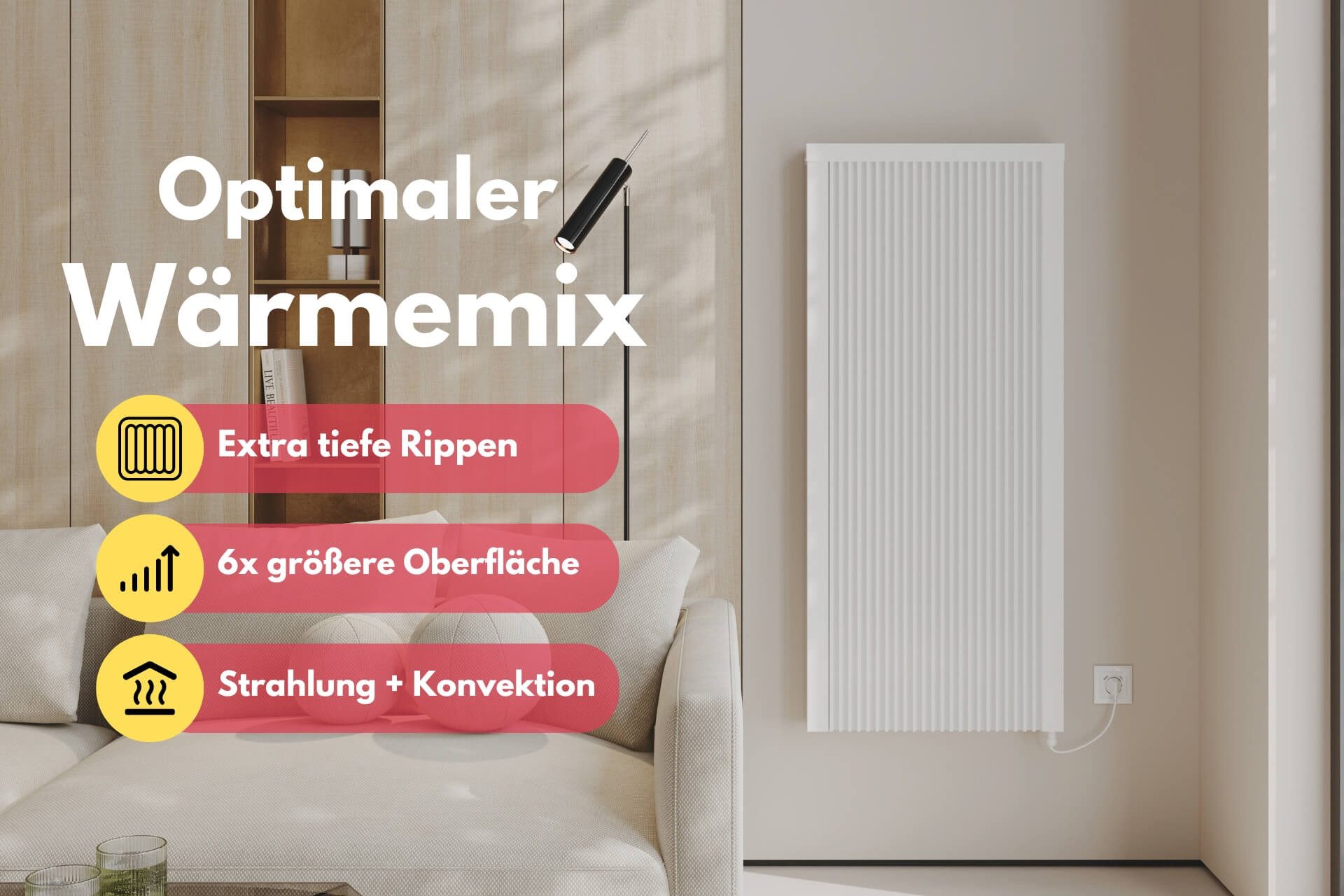 eVARMO Elektro-Heizkörper Flächenspeicherheizung areo smart up, Digitales Thermostat mit LCD-Display und 4 Knöpfen