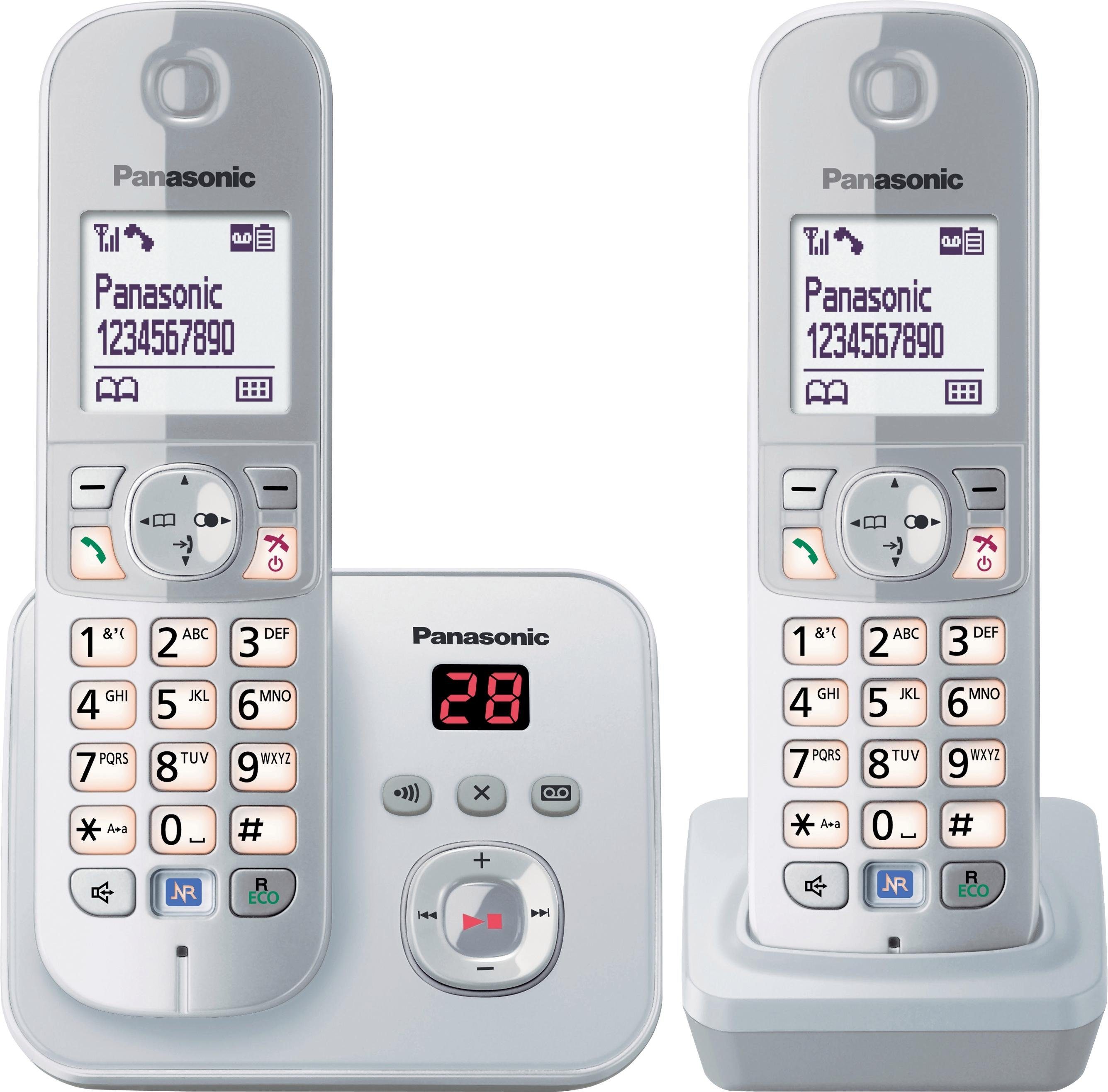 Panasonic KX-TG6822G Schnurloses DECT-Telefon (Mobilteile: 2, mit Anrufbeantworter, Nachtmodis, Freisprechen) perlsilber