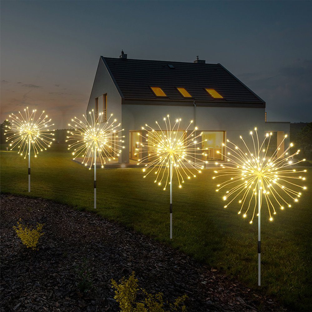 Lichter, dimmbar, Solar, Timer, Hof Garten für 8 Stück, LED Feuerwerk Rosnek Rasen, Weihnachten LED-Lichterkette wasserdicht, DIY 4 modi, Warmweiß Deko