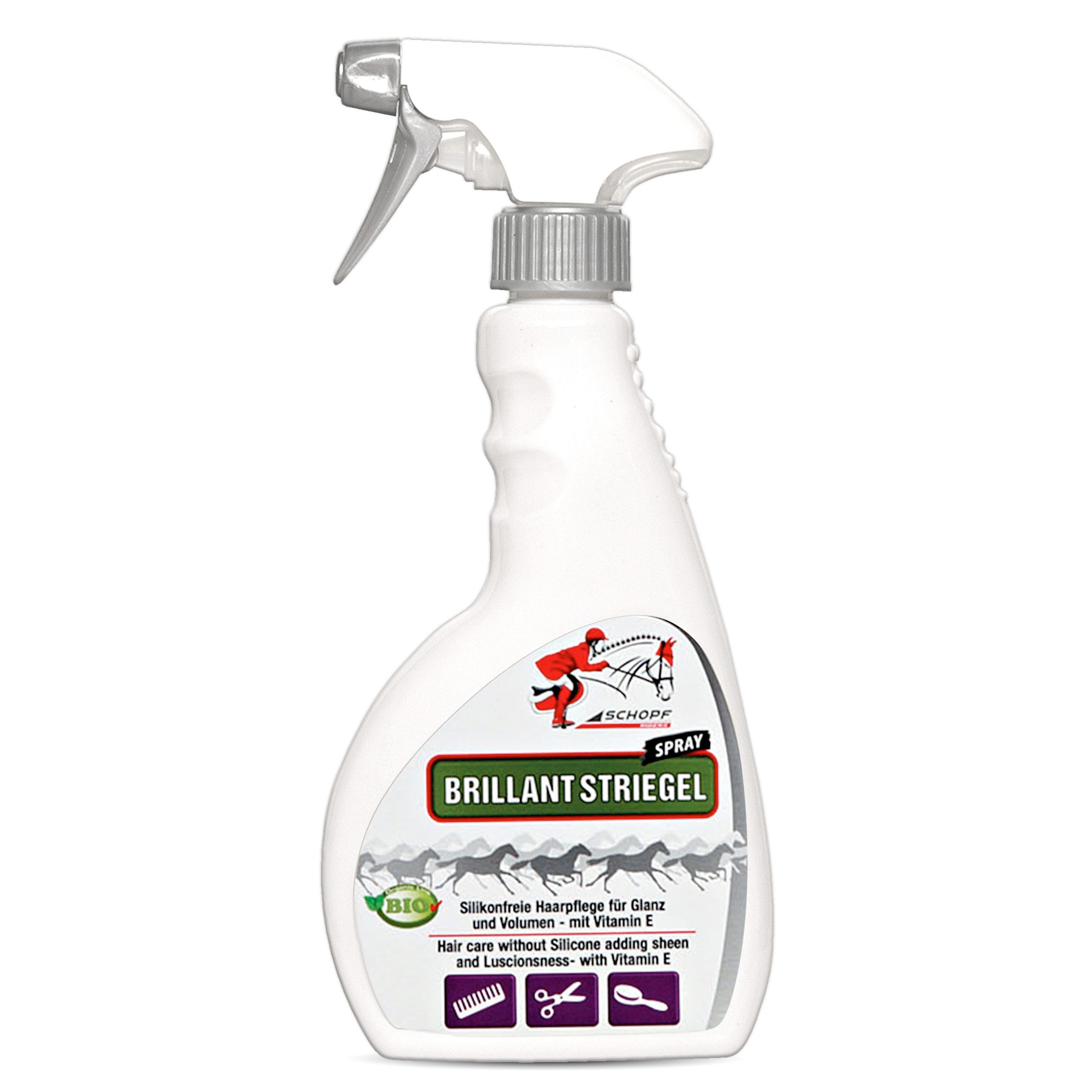 Silberkraft Fellpflege Schweif- und Mähnenspray Brillant für glänzendes Pferdehaar, 500 ml, (Schutz vor Verfilzung und Knoten, Mit Kamille & Vitamin E, Hautfreundlich und mildert Juckreiz), Seidiger Glanz & üppiges Volumen, Leichte Kämmbarkeit