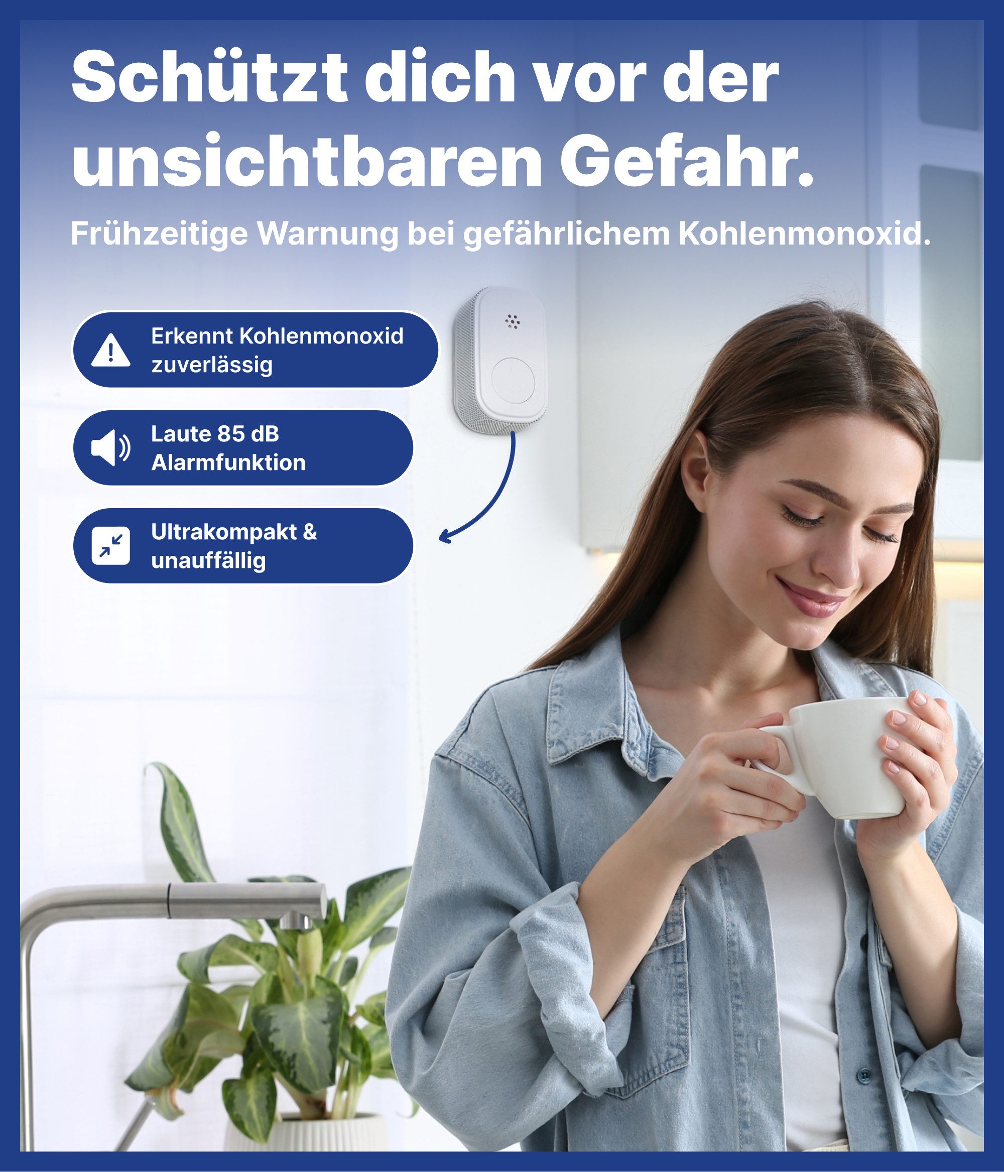 NEMAXX M10 Mini CO-Warnmelder 4er Set CO-Melder (Elektrochemischer Sensor/integrierte Batterie/10 Jahre Lebensdauer)
