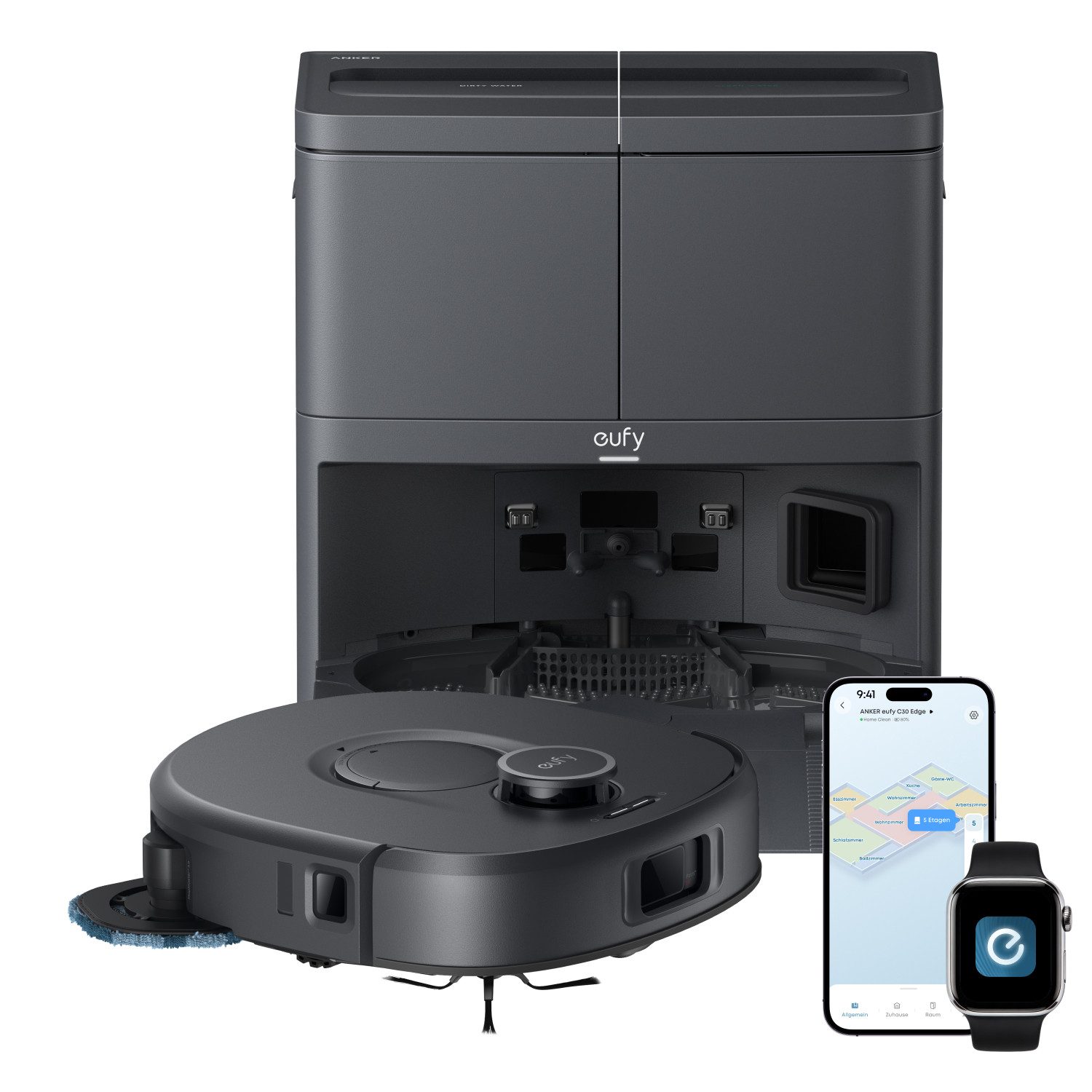 Anker eufy Saugroboter C30 Edge Saugroboter mit Wischfunktion,35.000Pa, Kantenwischen, mit Beutel, AeroTurbo™ Multi-Zyklon-Filter, MopMaster™ 3.0, Anti- Tangle-Bürste