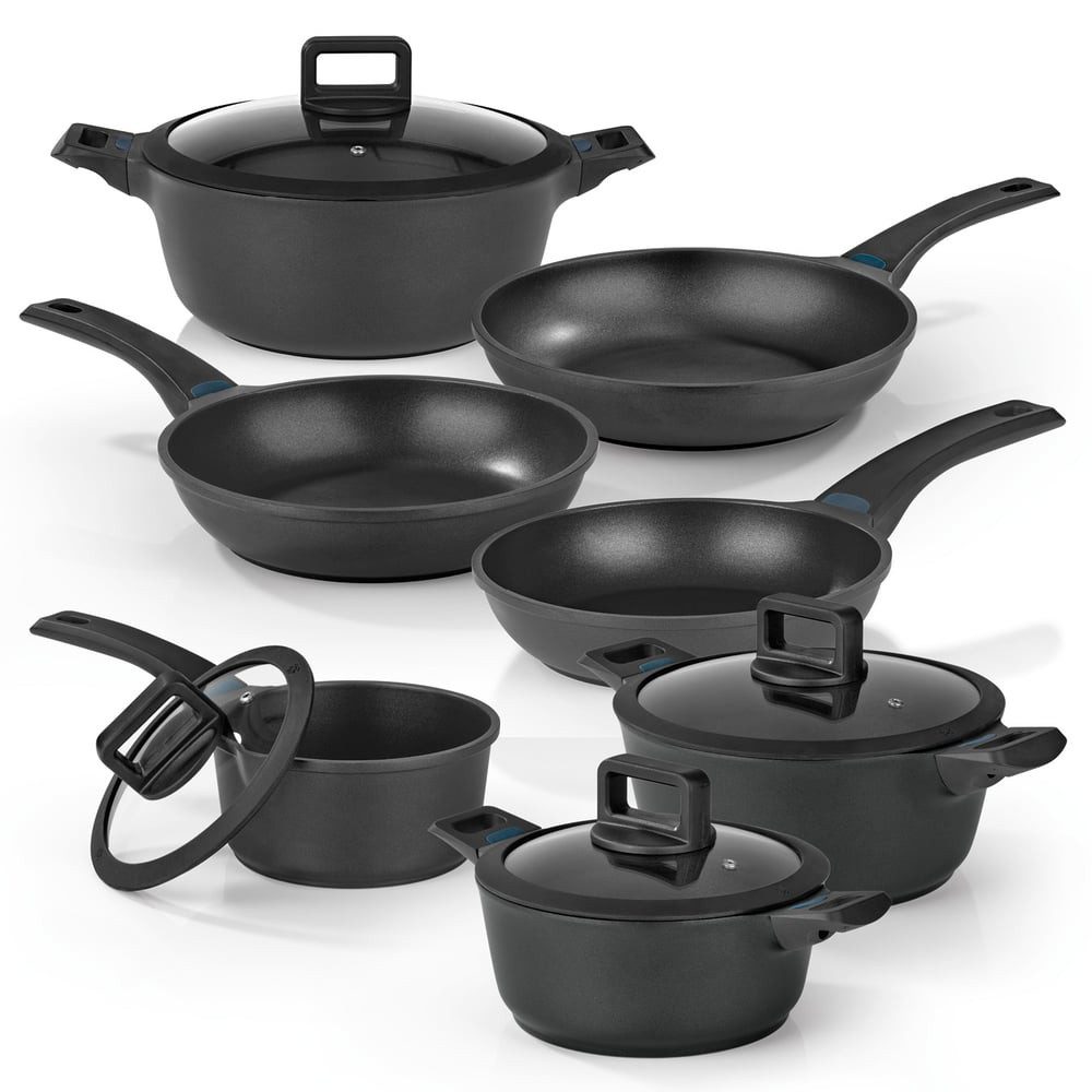 Pfannen-Set 11-teiliges Aluguss-Topf- und Pfannen-Set - schwarz