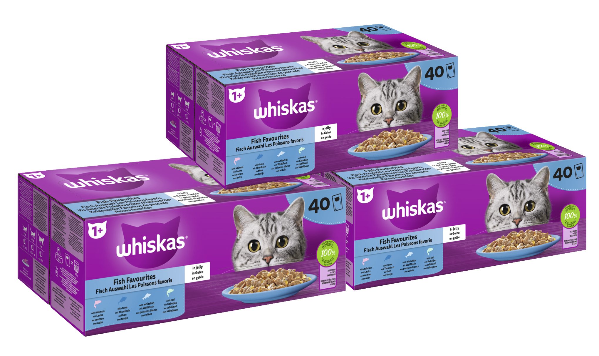Whiskas WHISKAS® Katzenfutter Nassfutter Fisch Auswahl in Gelee 3 x 40 x 85g, Nassfutter für: Katze