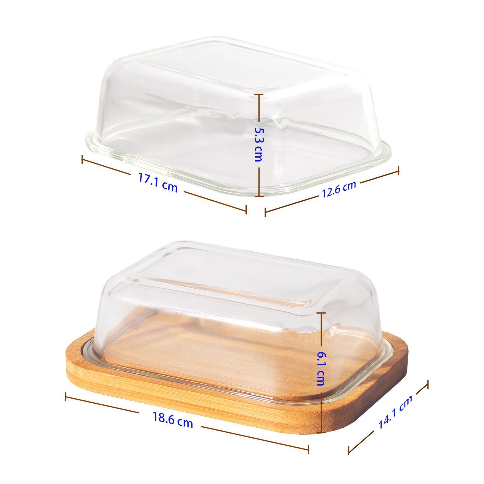 Zedelmaier Butterdose Butterdose,Butterglocke für 250g Butter,mit nachhaltigem holzdeckel, (Packung, HYH001&4), Butterdose aus Boraxglas & Naturdeckel aus rundem Rand