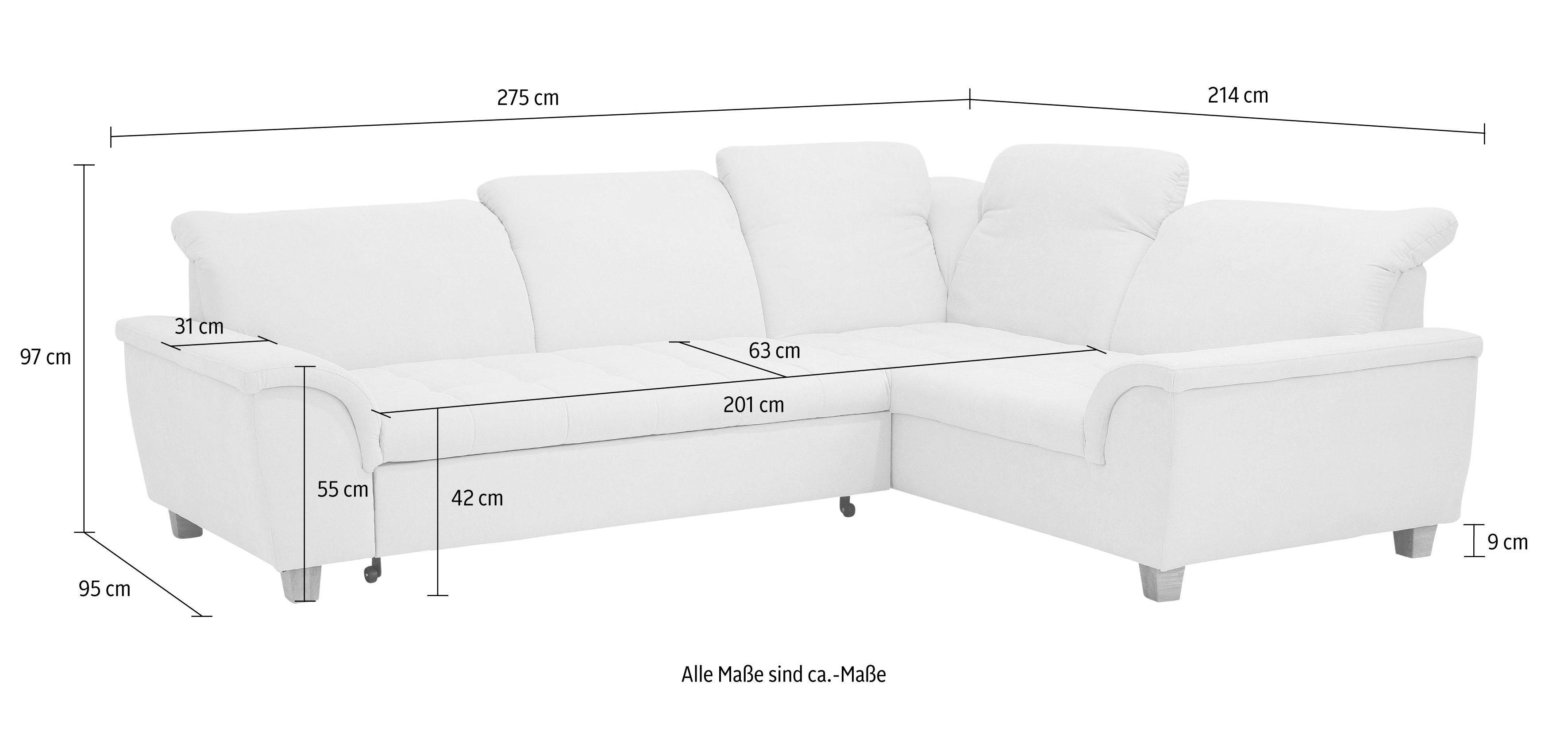 Home affaire Ecksofa "Lyla L-Form", wahlweise mit Rückenfunktion und Bettfu günstig online kaufen