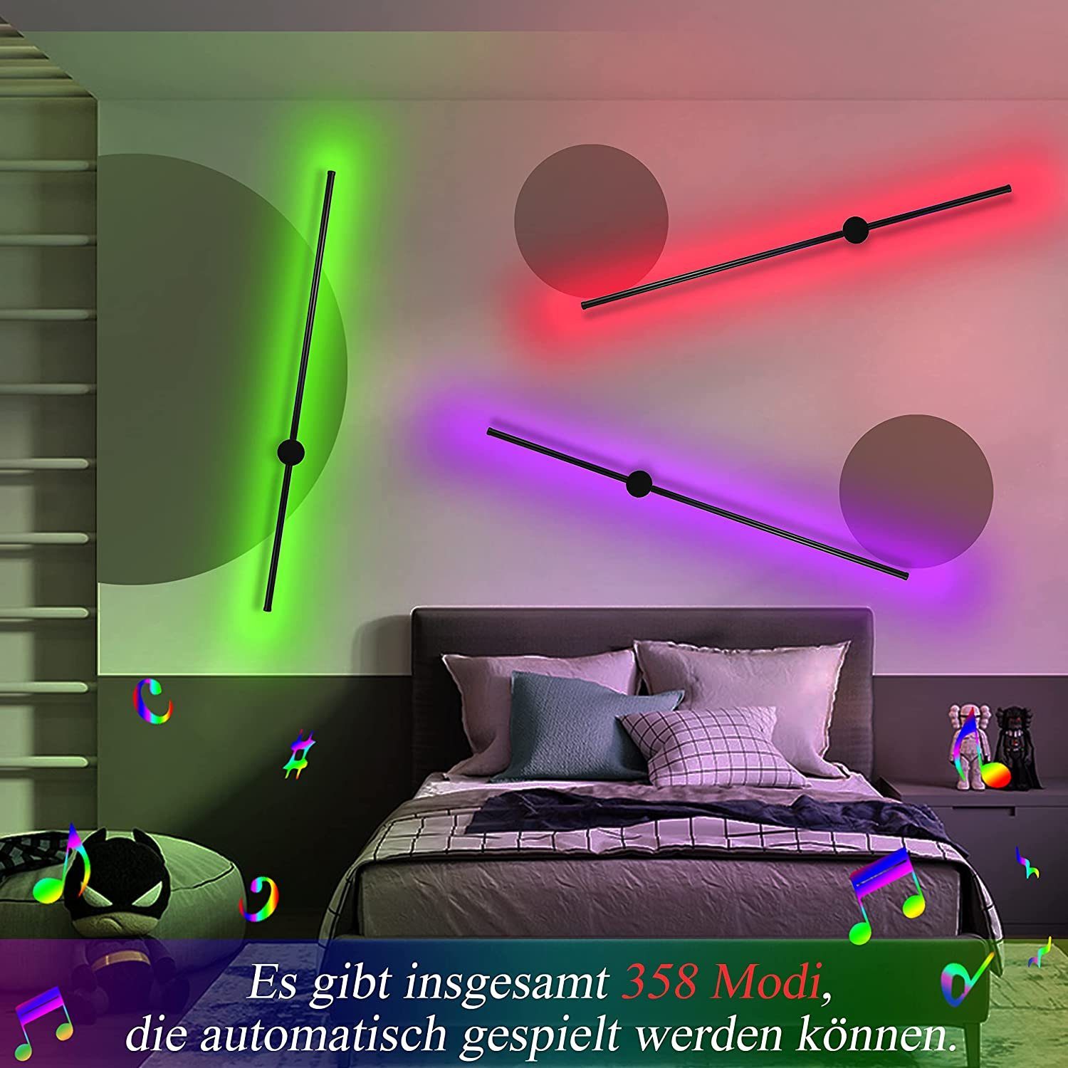 Nettlife LED Wandleuchte LED Wandleuchte RGB -100 cm Schwarz, LED fest integriert, RGB, für Wohnzimmer Schlafzimmer