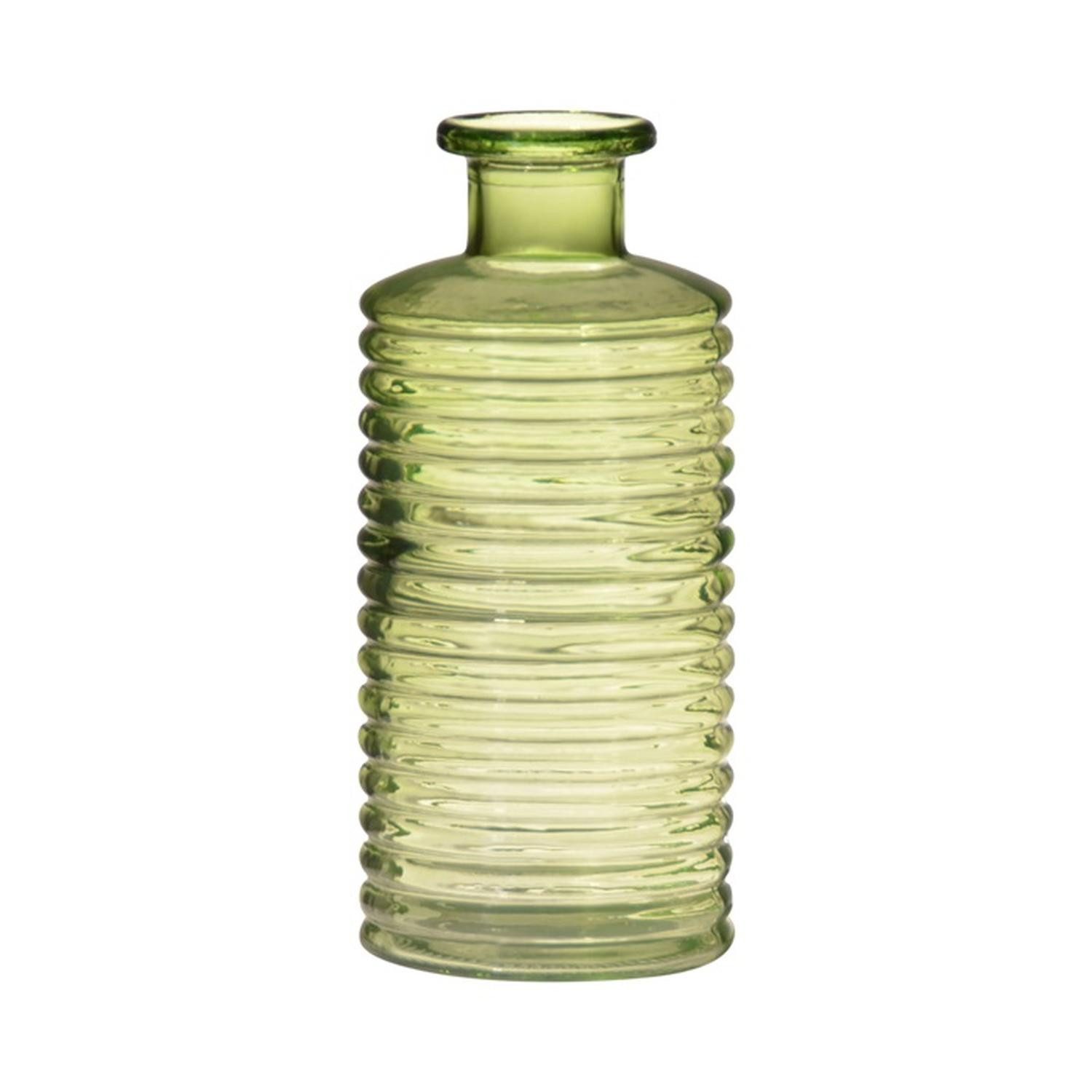 INNA-Glas Dekovase Glas Dekoflasche Stuart mit Rillen, grün-klar, 31cm, Ø14,5cm