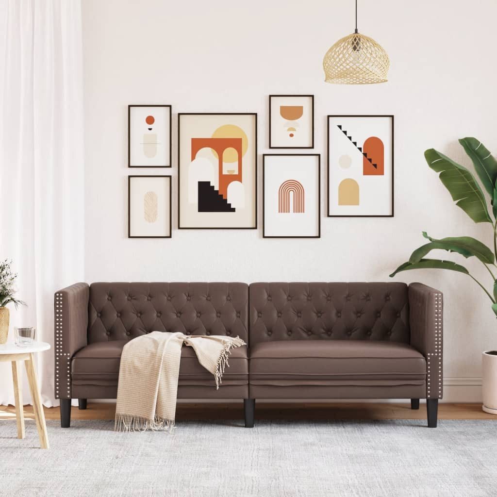 vidaXL Sofa Chesterfield-Sofa 3-Sitzer Braun Kunstleder günstig online kaufen