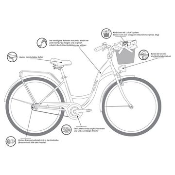 MILORD BIKES Cityrad Milord City Damenfahrrad Weidenkorb 28/26 Zoll, Mintze-Creme, 3-Gang, 3 Gang, Nabenschaltung