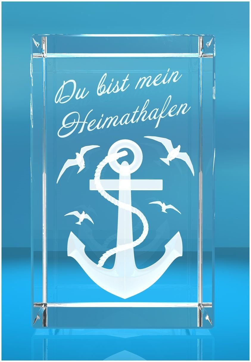 Heimathafen, bist Hochwertige VIP-LASER in Dekofigur I Geschenkbox, 3D Made Du Germany, Familienbetrieb mein Glasquader