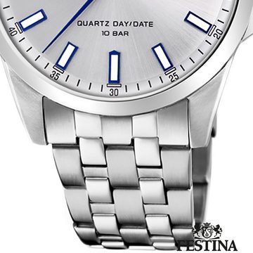 Festina Quarzuhr Festina Herren Uhr F20357/1 Edelstahl, Herren Armbanduhr rund, Edelstahlarmband silber