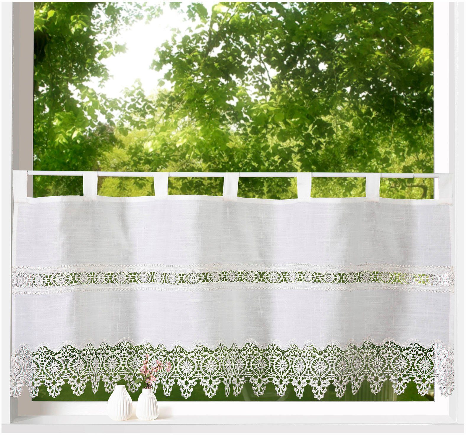 Weckbrodt Scheibengardine Tamino (1 St), Schlaufen, blickdicht, Bistro, Gardine, blickdicht, Häkelborte u.Bordüre, HxB 45x120cm, Store
