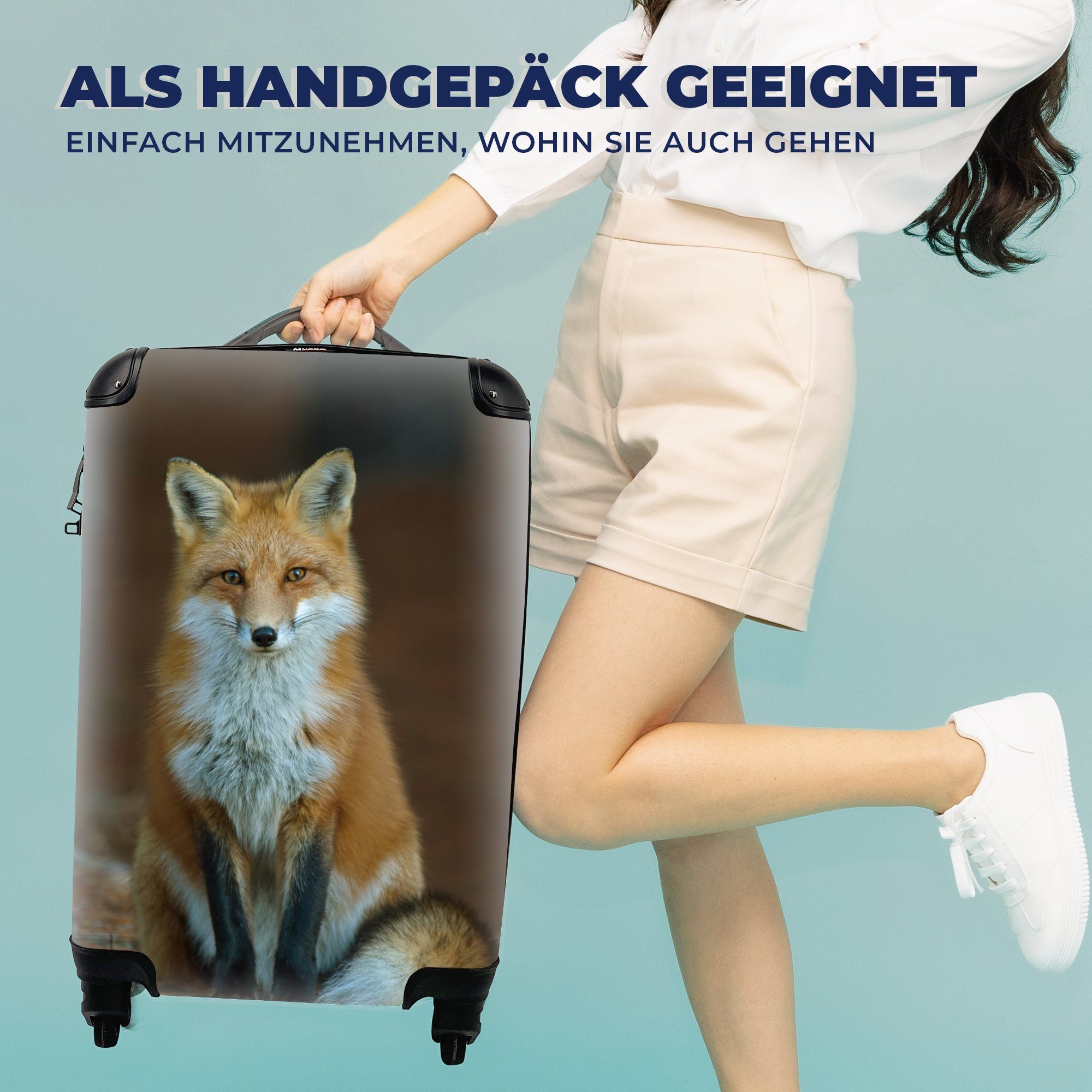 Reisekoffer - Makro Fuchs rollen, Handgepäck für Ferien, 4 Trolley, MuchoWow Rot, Rollen, - Reisetasche mit Handgepäckkoffer