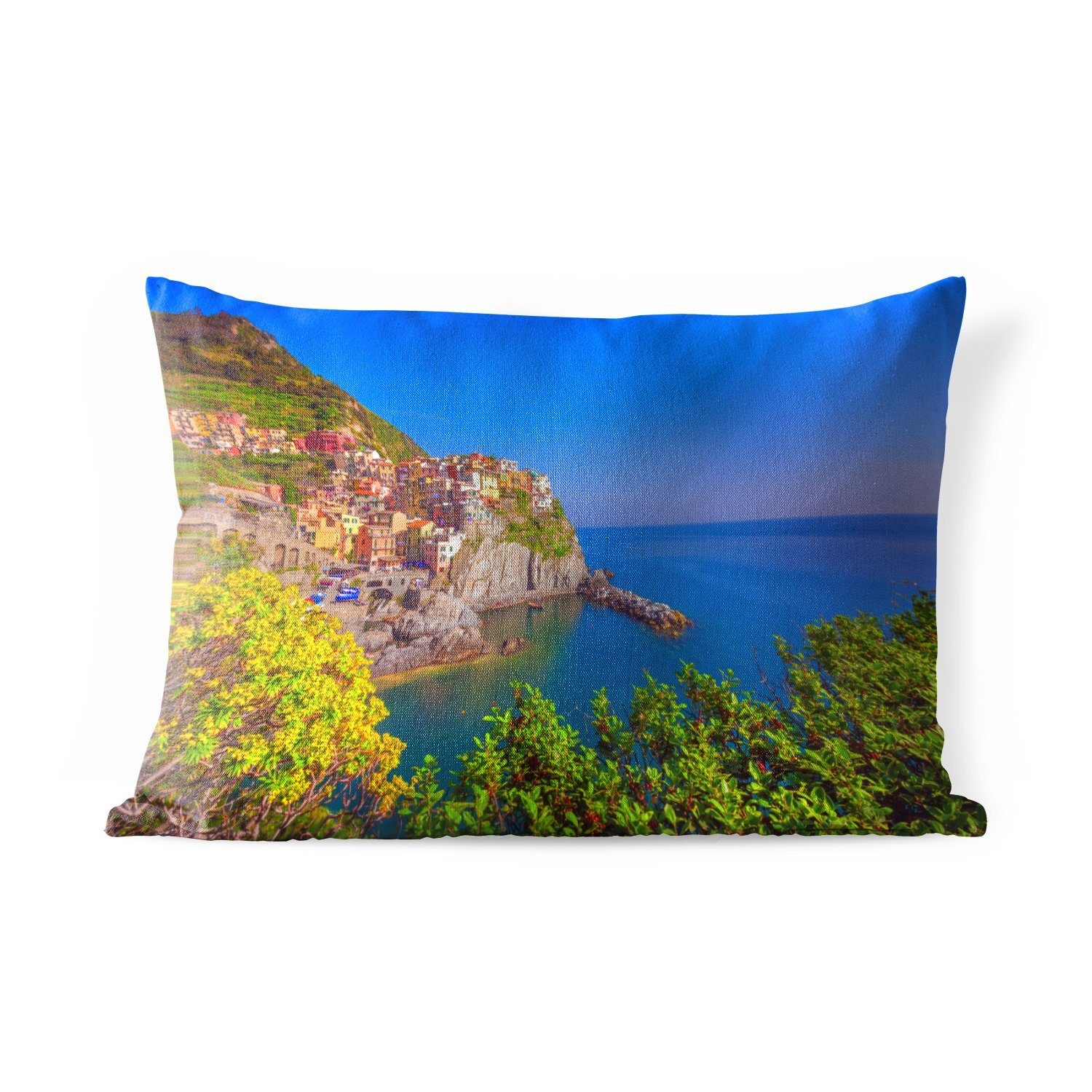 MuchoWow Dekokissen Blauer Himmel über Cinque Terre, Outdoor-Dekorationskissen, Polyester, Dekokissenbezug, Kissenhülle
