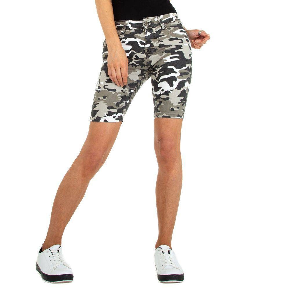 Ital-Design Shorts Damen Freizeit Camouflage Stretch Freizeitshorts in Hellgrau | Shorts