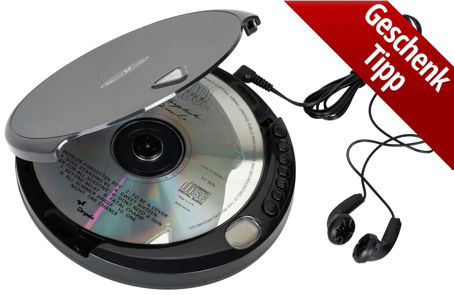 Reflexion PCD400 tragbarer CD-Player (Wiedergabe von CD, CD-R, CD-RW inkl. Ohrhörer + Netzbetrieb möglich)