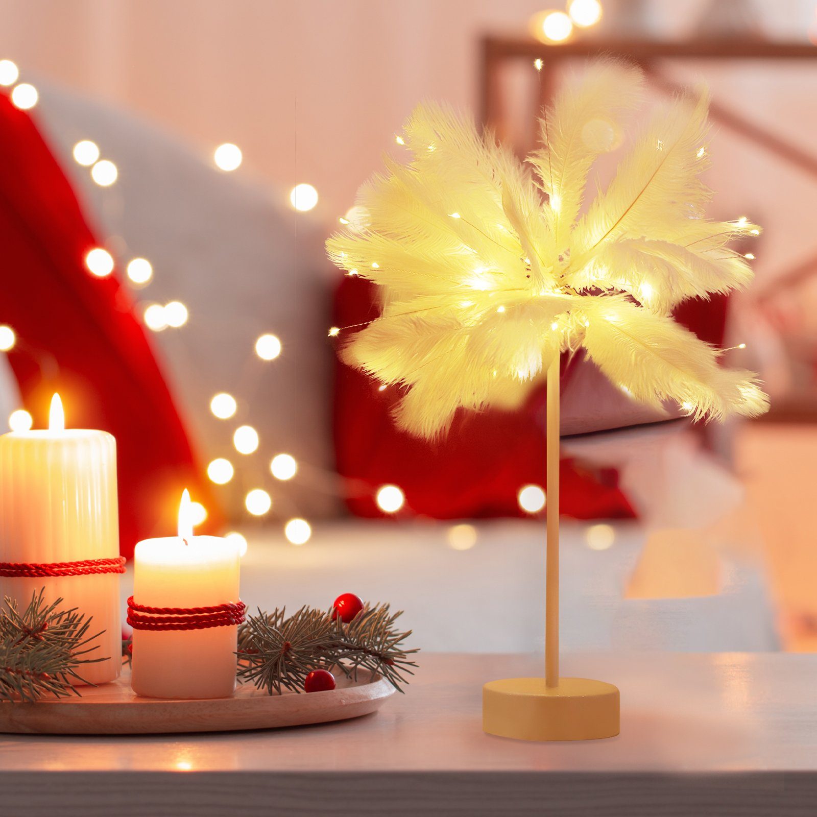 Salcar LED-Lichterkette LED Feather Tischlampe Weihnachtsdeko Weihnachtsbeleuchtung Warmweiß