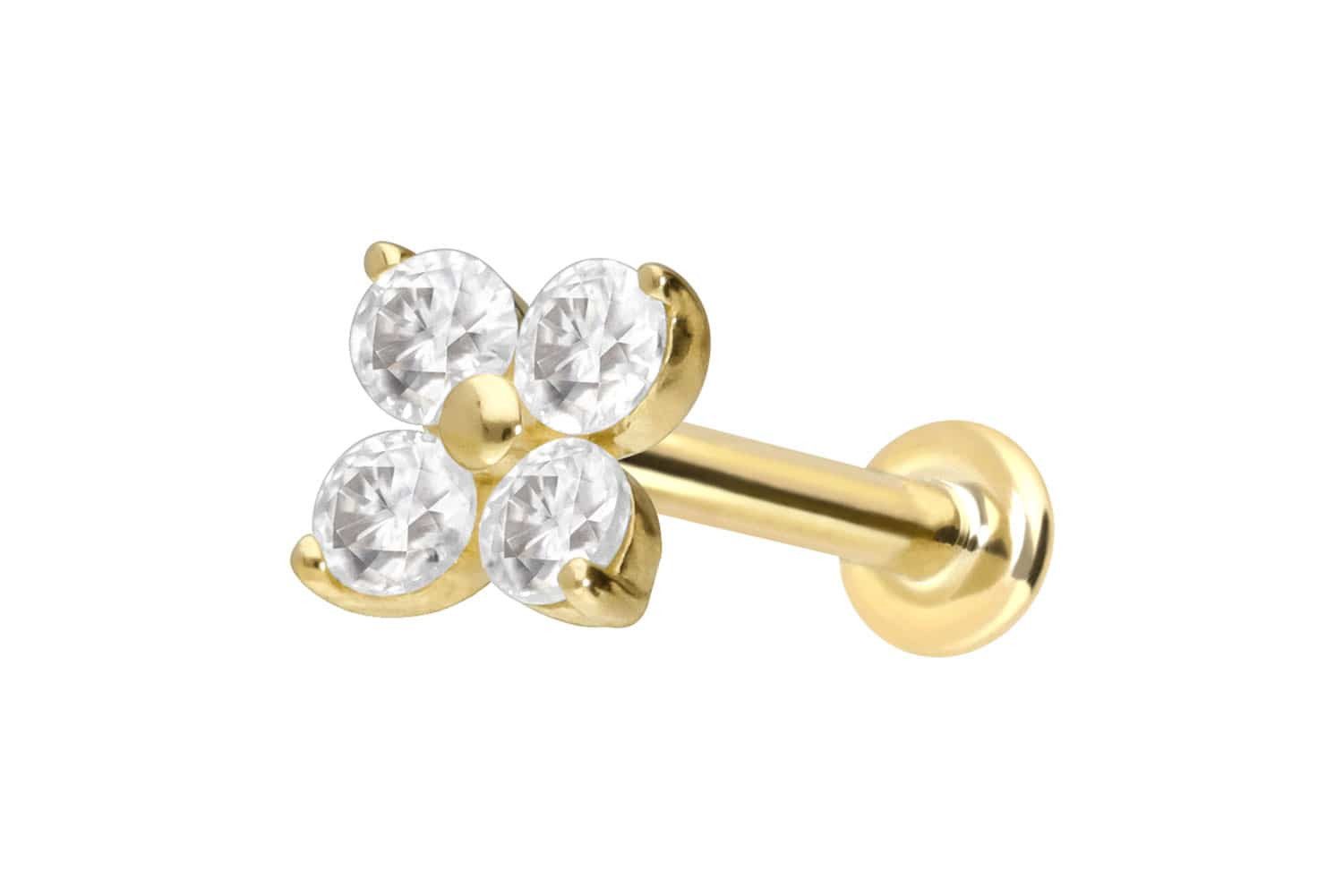 PIERCINGLINE Piercing-Set 14 Karat Gold Labret mit Innengewinde MOISSANIT-BLUME (Labrets, 1-tlg)