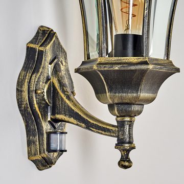 hofstein Außen-Wandleuchte retro Bewegungsmelder Wandlampe a. Metall/Glas in Gold-Braun/Klar, ohne Leuchtmittel, Wandleuchte 1x E27, Hof, Landhaus Außenleuchte,IP44, ohne Leuchtmittel