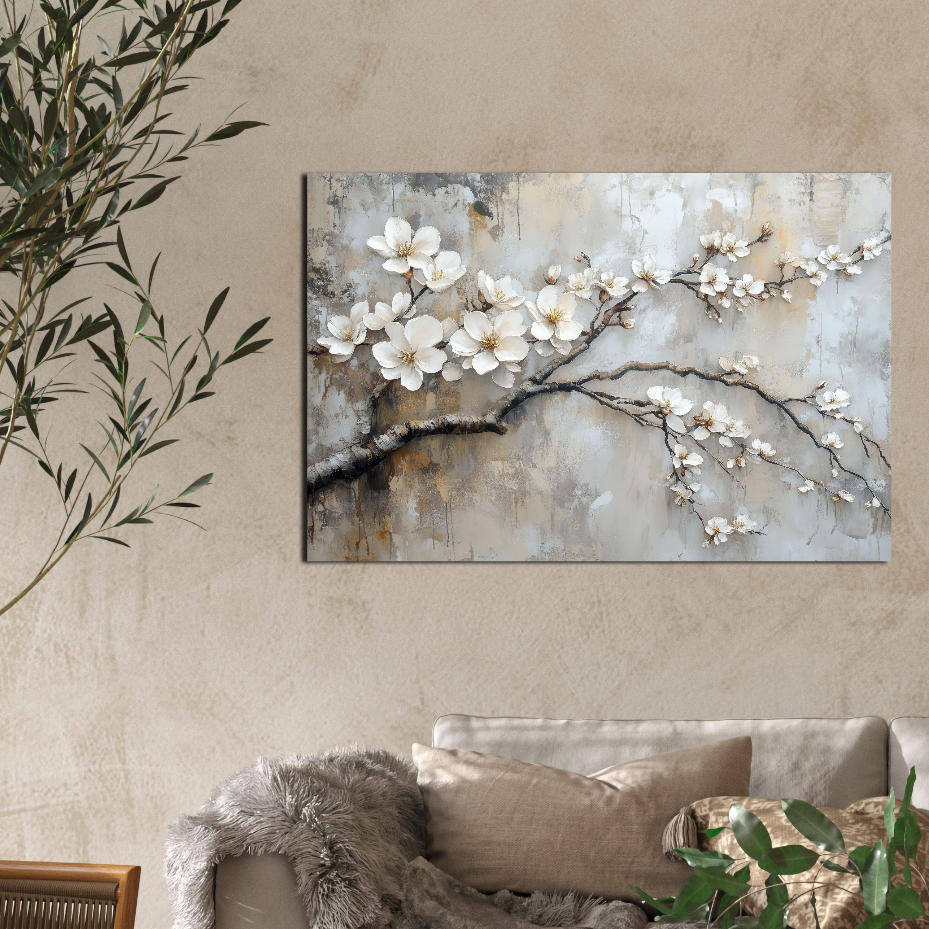 DARO Design Leinwandbild Modern Abstrakt Wandbilder XXL Wandbild Wand Deko Leinwand Bilder, (Mandelzweig - Bild groß Wohnzimmer Schlafzimmer Küche Esszimmer Ein – Bild 4 von 5