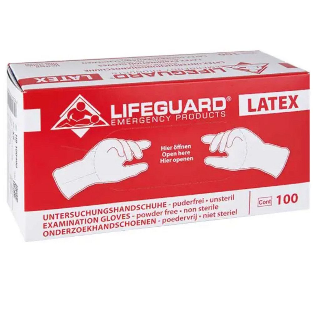 DocMed Latexhandschuhe Lifeguard Latex - puderfrei (Untersuchungshandschuhe, 100-St., professionelle Schutzbekleidung, Krankenhausbedarf) Kräftige Qualität, Puderfrei und mehrfach gewaschen