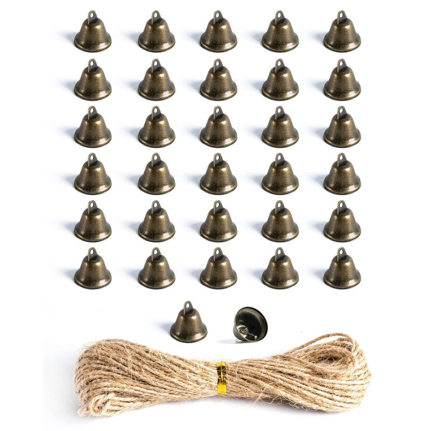LuxusKollektion Christbaumschmuck Deko-Glocken Bronze 32 Stück mit Juteschnur (32-tlg)