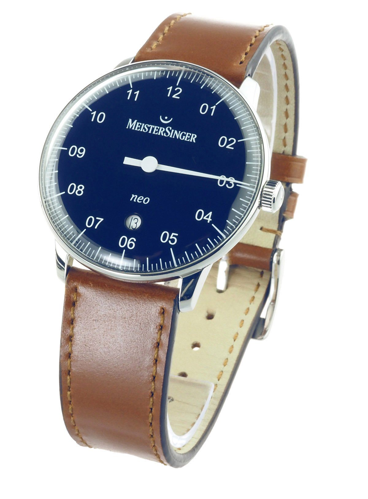 Meistersinger Automatikuhr Einzeiger Uhr Herren Uhr Automatik NE408 NEO SONNENSCHLIFF BLAU 40mm, Einzeiger Uhr