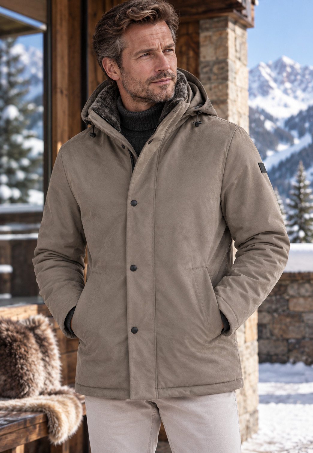 MILESTONE Winterjacke MSMelton Microvelours mit Kunstpelzkragen, Kapuze und Sorona® Isolierung
