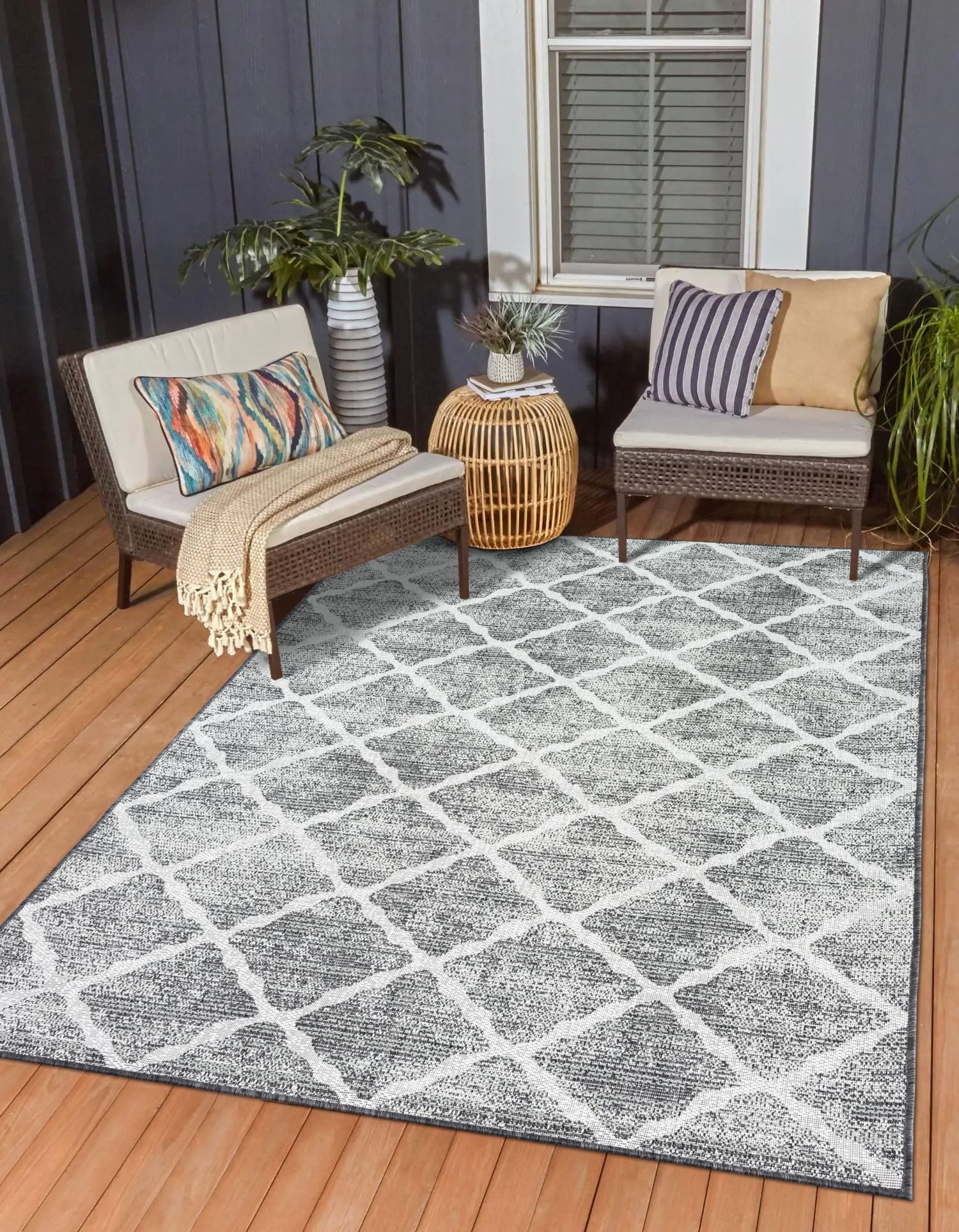 Teppich MY-RUG Outdoor-Teppich "Bonnie" 150x80 cm, grau, Wohnando, rechteckig, Höhe: 6 mm, mit modernem Muster, für Terrasse oder Balkon