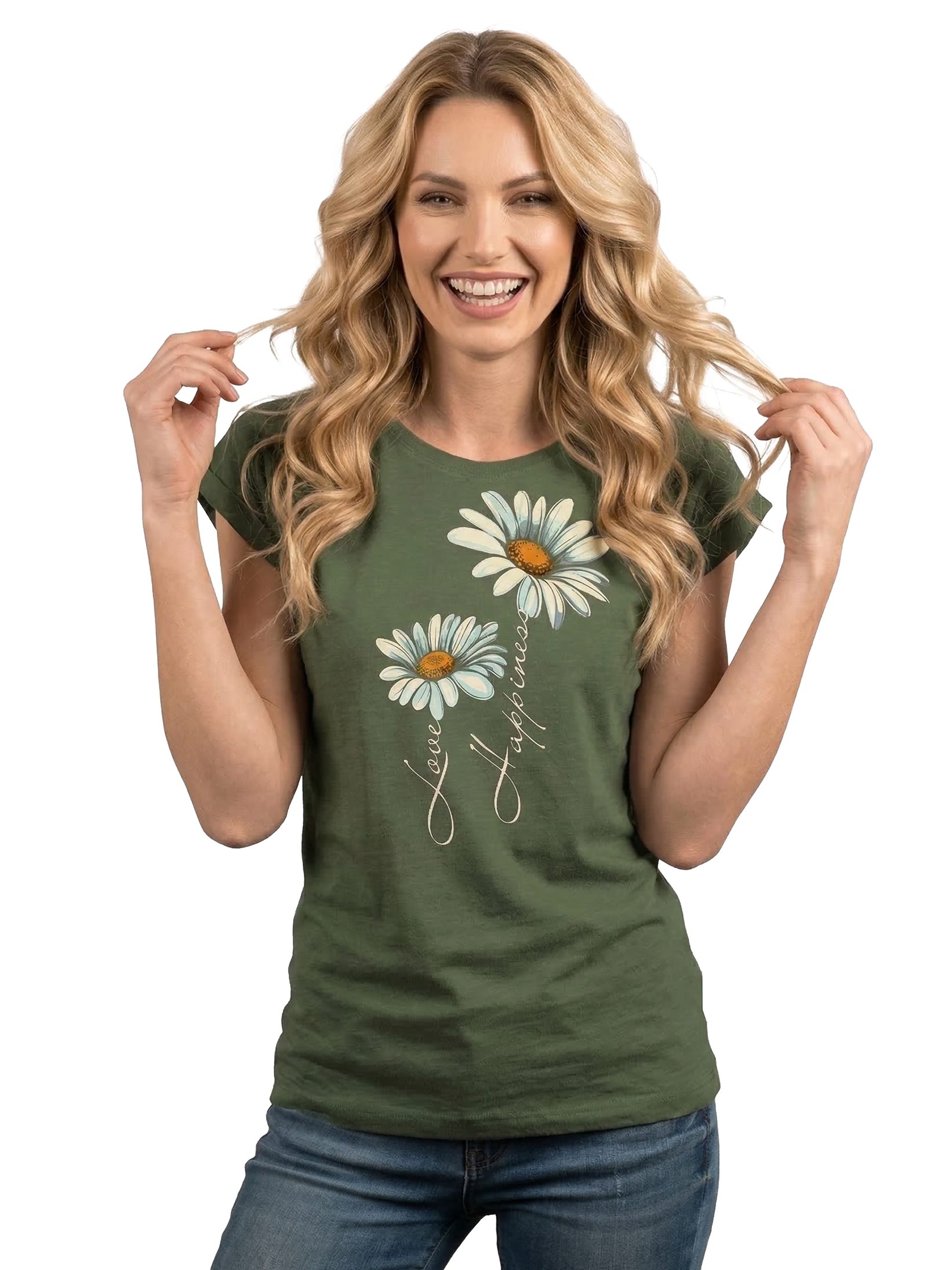MAKAYA Print-Shirt Damen Kurzarm Top Blumen Gänseblümchen floral Blumenmuster Blümchenprint