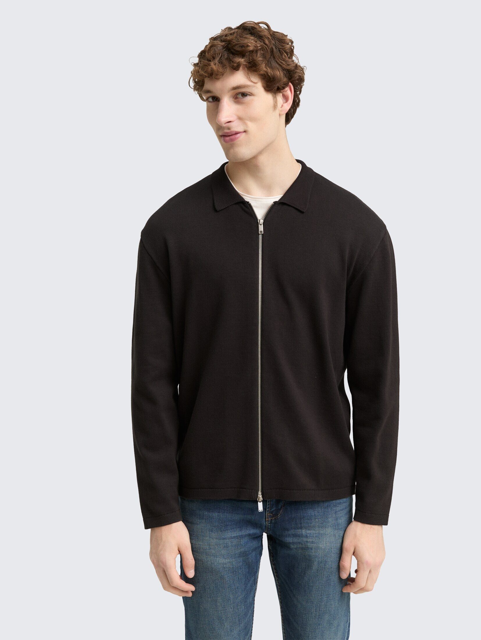TOM TAILOR Denim Strickpullover mit Reißverschluss