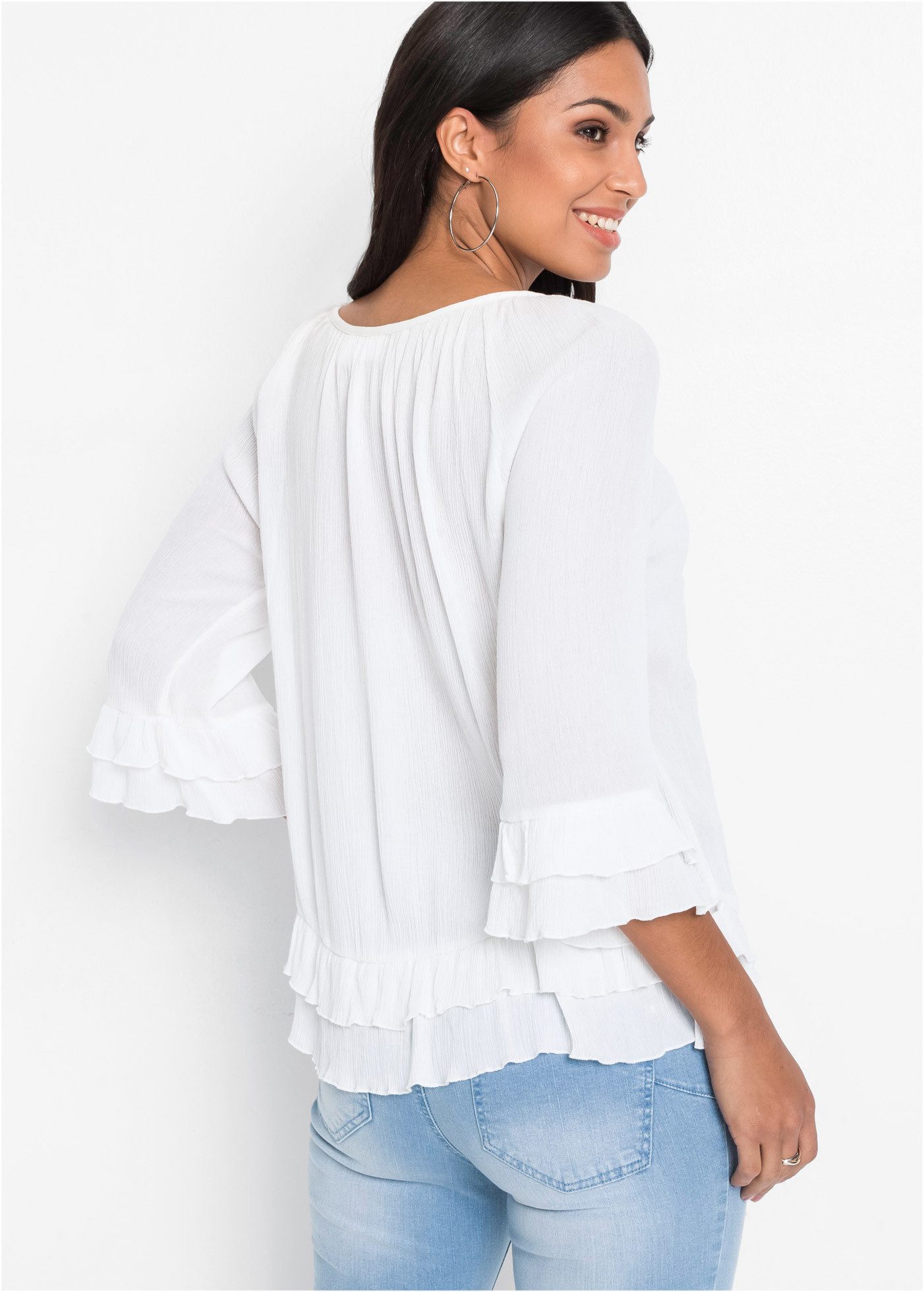 bonprix Tunika (1-tlg) A-Linien-Passform, mit 3/4-Ärmeln, gleichfarbige Stickerei