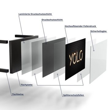 DEQORI Couchtisch 'Leuchtbuchstaben YOLO', Glas Beistelltisch Glastisch modern