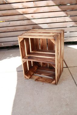 Teramico Holzkiste Obstkiste mit Regalfach 40x30x25cm Geflammt, Aufbewahrungsbox