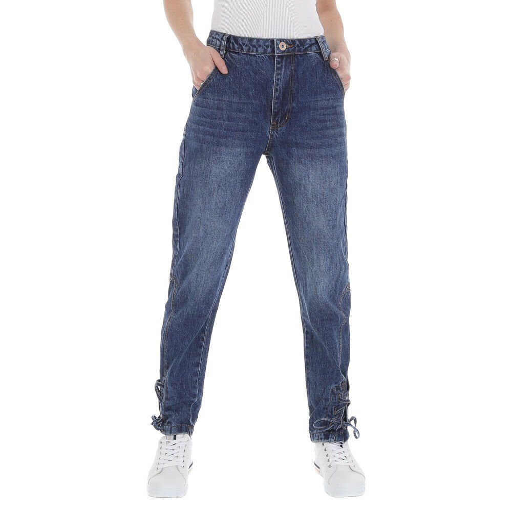 Ital-Design Mom-Jeans Damen Freizeit Used-Look High Waist Jeans in Blau