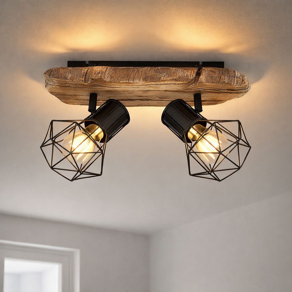 GLOBO LIGHTING Deckenspot, Leuchtmittel nicht inklusive, Warmweiß, Deckenlampe Wohnzimmer Holzoptik Deckenstrahler 2 flammig