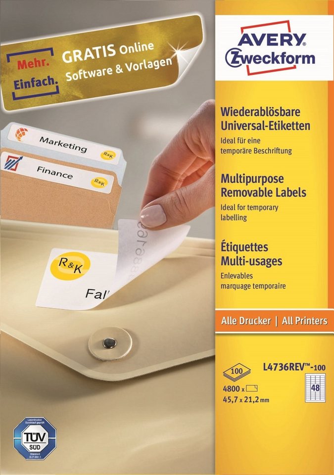 Thumbnail - Avery Zweckform Etiketten Universal-Etiketten 45,7x21,2 mm 100 Blatt/4800 Etiketten weiß